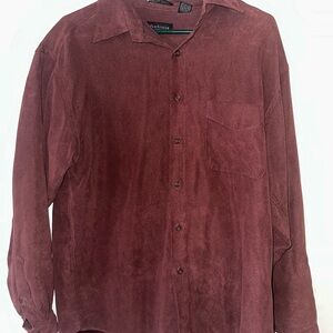 Burgundy Button-Up Suede Shirt by Van Heusen